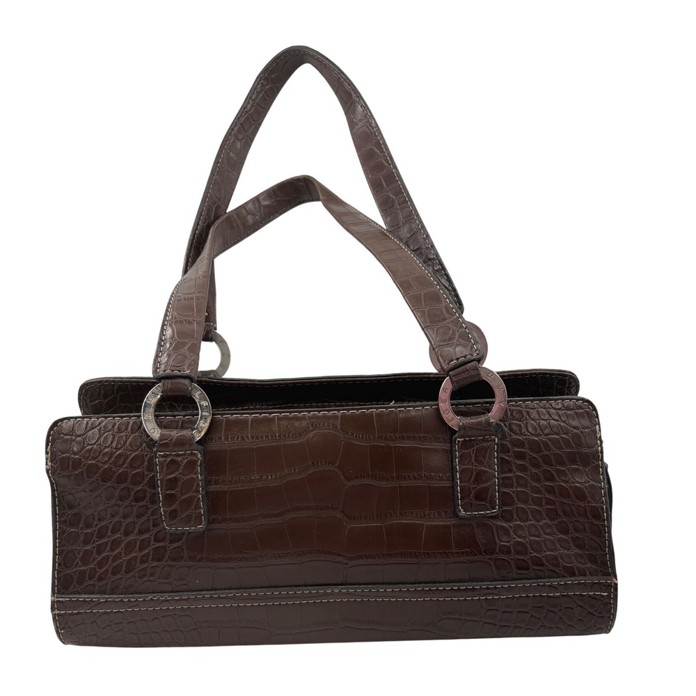 Vtg Tommy Hilfiger Brown Croc Faux Leather East West Doctor Bag Y2K 13" Purse